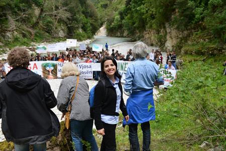 Besjana Guri at a protest.